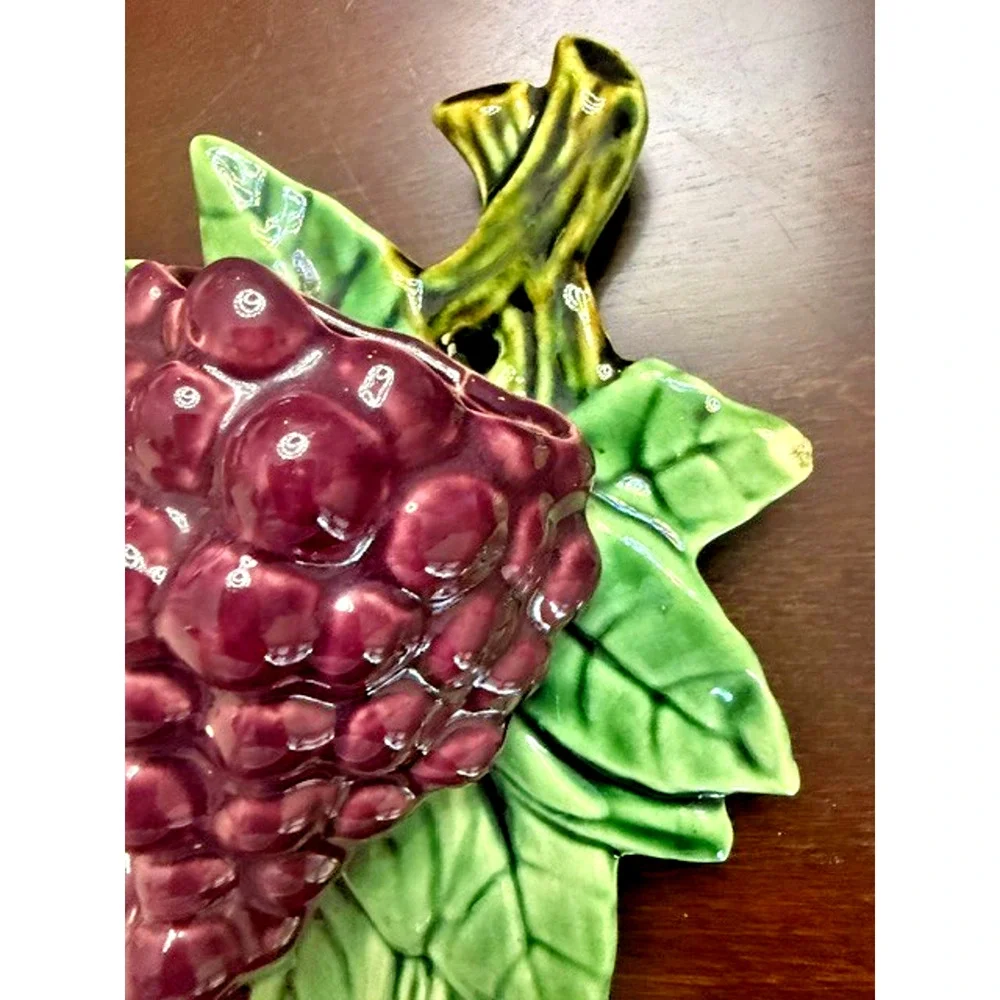 (2) Vintage Mccoy Wall Pocket Planters Pear & Grapes Glossy Fruit MCM -READ